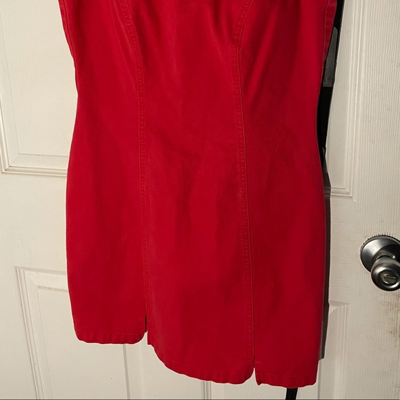 Red jean-like material sheath dress, (Vintage) - Picture 2 of 7